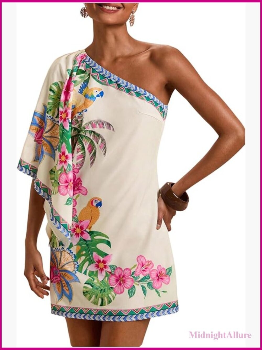 Summer Tropical Mini Dress One Shoulder Sundress Beach Vacation